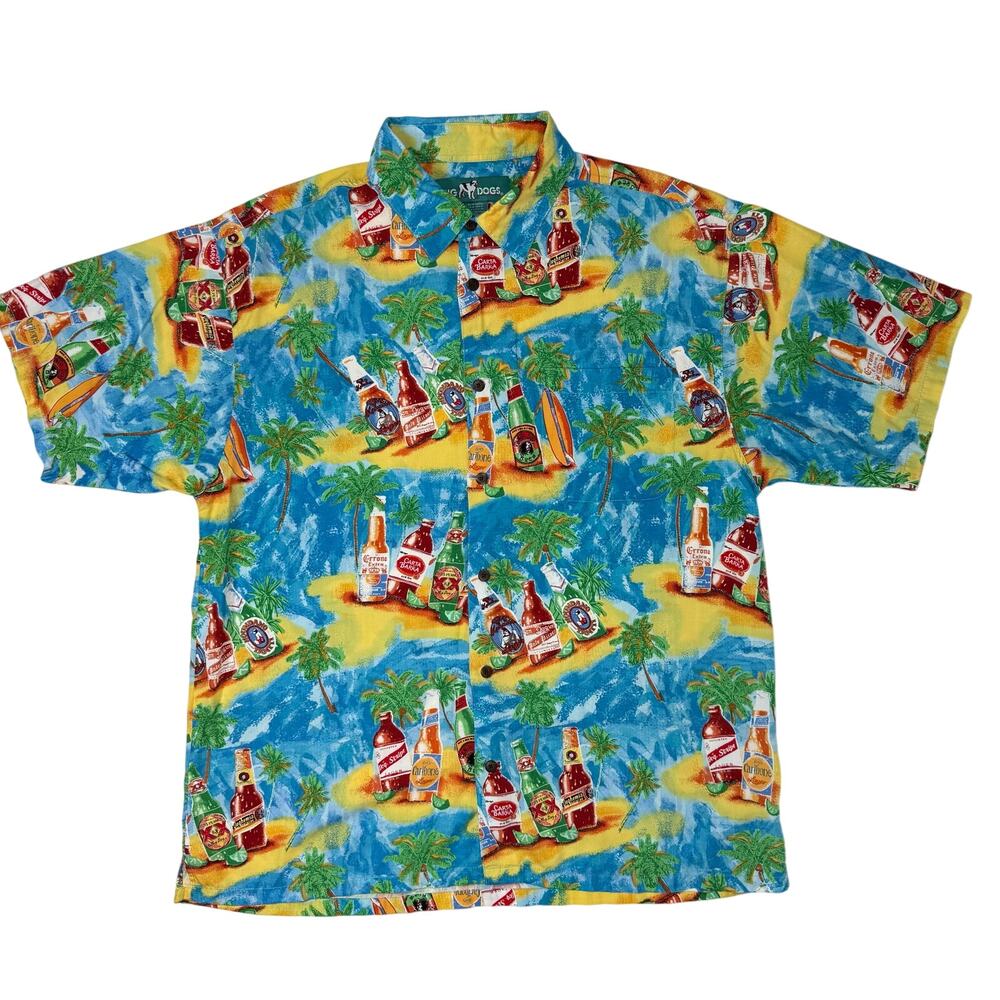 Vintage 00s Men's Large BIG DOGS Shirt Button Down Tropical Beer Rayon